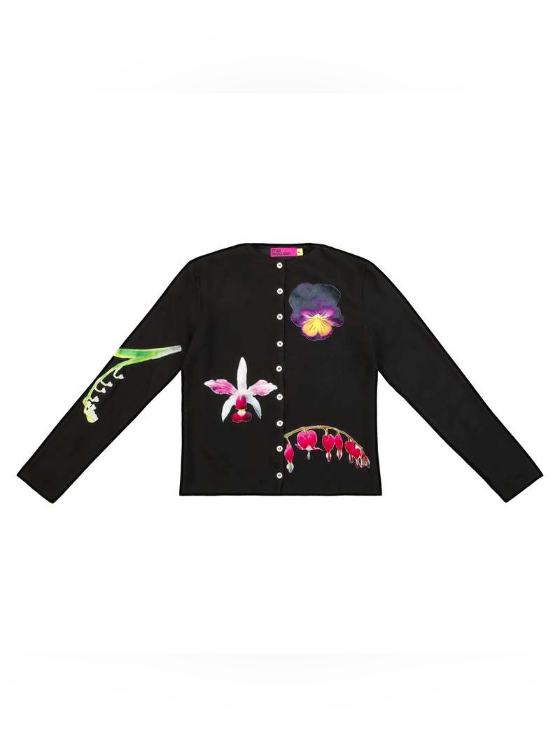 Nwt Tyler Mcgillivary Pansy Applique Cardigan Black Mesh Long Sleeve Xs — image 5 of 8
